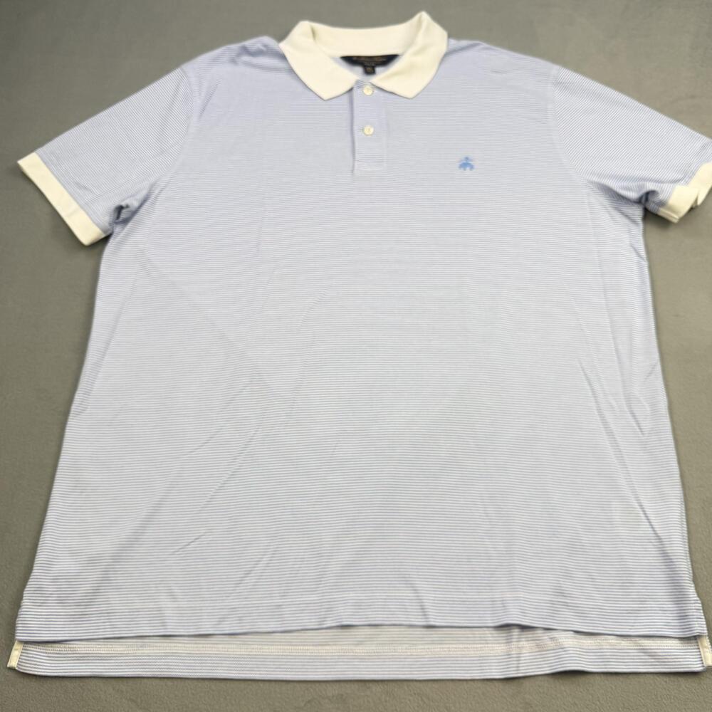 Brooks Brothers Polo Shirt Mens 2XL Blue Stripe Supima Cotton Slim Fit Knit